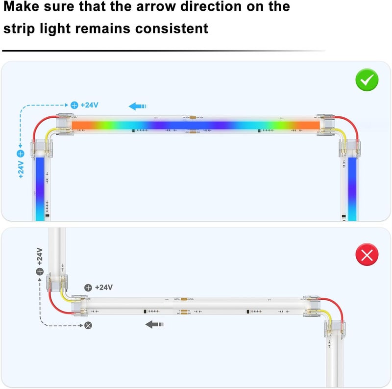 PAUTIX 12mm Connectors 10pcs L-Shaped/Corner Connectors,Solderless Terminal Extension Connection for 3-Pin RGB Smart IC COB LED Strip Lights,NOT for 10mm/8mm/5mm LED Tape Lights - Image 4